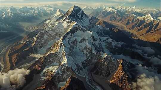 唯美雪山航拍日照金山日出云海早晨清晨风景