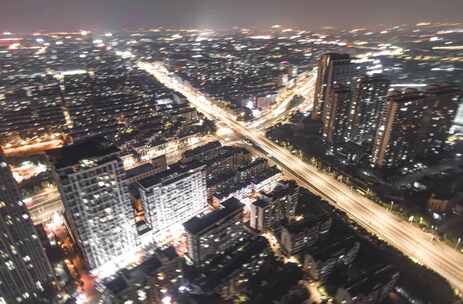 无人机航拍扬州高楼建筑夜景延时摄影
