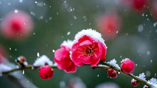 红梅瑞雪梅花下雪