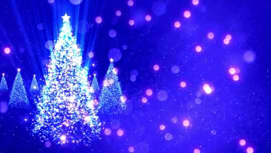 发光粒子组成的旋转圣诞树