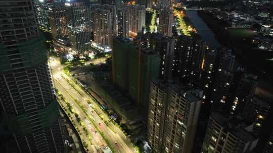 福建省泉州市晋江城市航拍夜景航拍