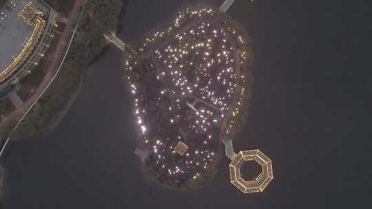 陕西西安航拍美景曲江池夜景唯美大气湖风景视频素材模板下载