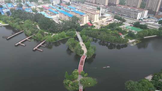 航拍山东菏泽河滨公园视频素材模板下载