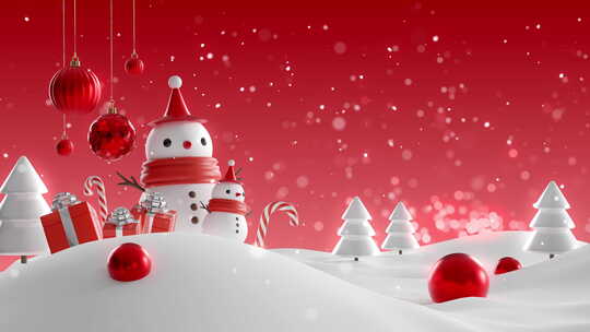 圣诞节下雪和雪人的动画背景视频素材模板下载