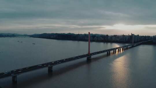 杭州西兴大桥钱塘江三桥夕阳