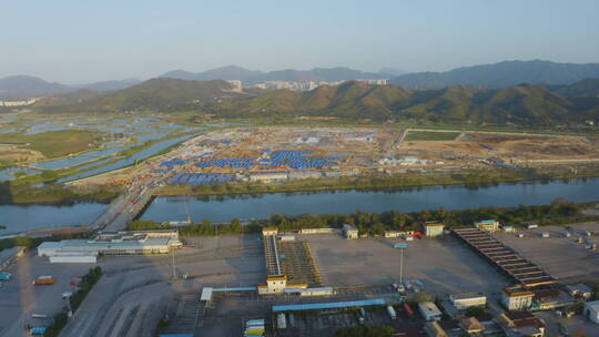 香港河套地区落马洲方舱建设4k航拍