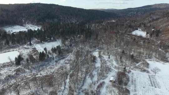 J哈尔滨伊春汤旺河雪景4K航拍视频4