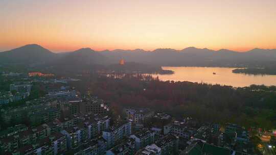 杭州西湖景区吴山广场夜晚夜景航拍