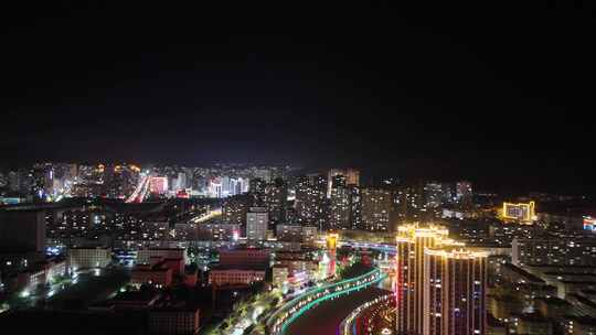 甘肃定西城市大景夜景灯光航拍