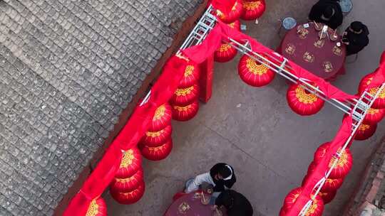 红灯笼装饰场景俯拍画面