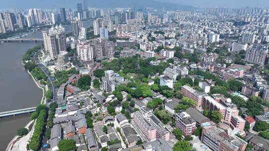 福州烟台山公园风景航拍烟台山建筑城市风光