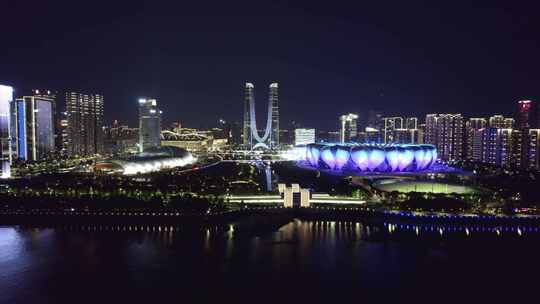 杭州奥体中心大莲花杭州之门城市夜景