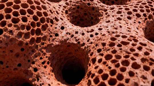 红色密集多孔蜂窝状纹理特写抽象视频