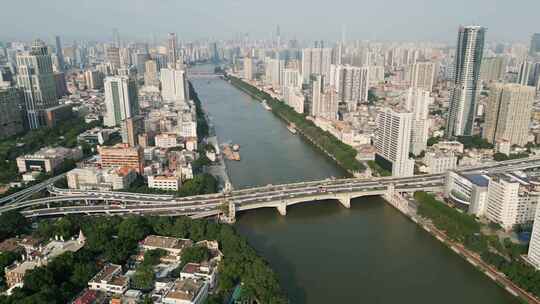 航拍广州人民桥老城区全景城市建设
