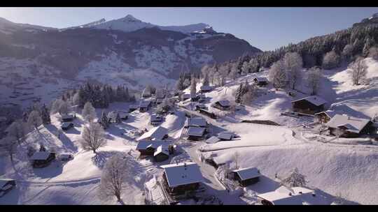 4K航拍新疆冬季雪乡雪景森林村庄蘑菇屋视频素材模板下载