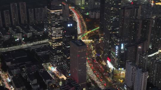 深圳下沙滨海大道建筑群夜景航拍