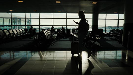 女人走过机场候机厅视频素材模板下载