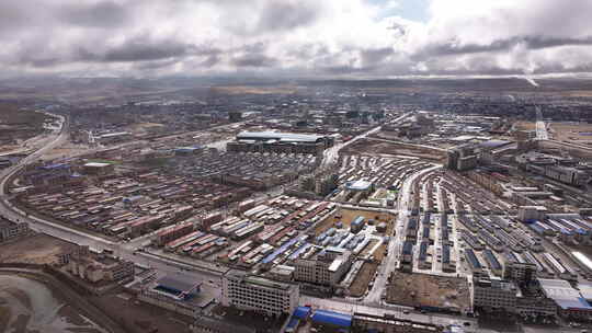 中国西藏那曲市航拍高原城市全景