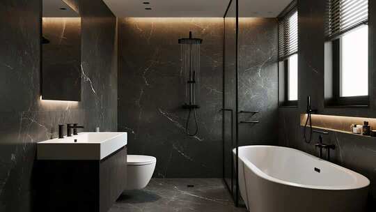 黑色现代极简卫生间高端生活场景