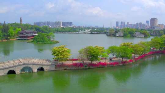 惠州西湖陈公堤中空航拍大景