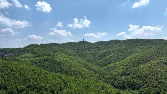 蓝天白云 航拍湖南衡阳蔡伦竹海 远山空镜