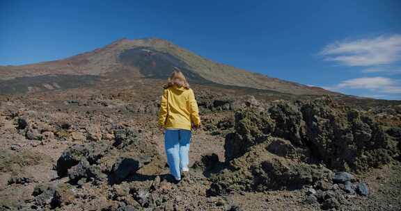 女人，徒步旅行，泰德，火山