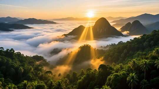 海南五指山热带雨林国家森林公园日出云海