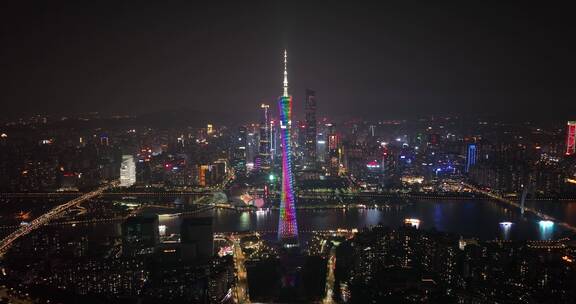 广州塔广州地标城市夜景航拍