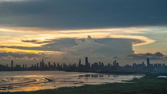 深圳湾后海红树林城市晚霞延时