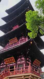 雨中的江苏苏州寒山寺普明宝塔