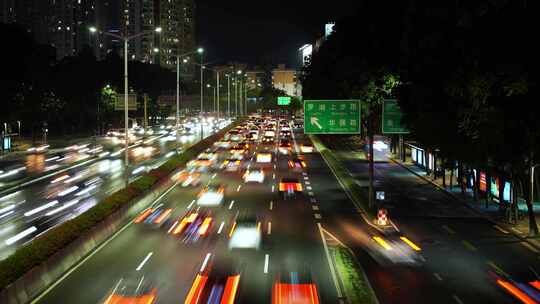 深圳车流延时道路夜晚交通滨河大道车来车往