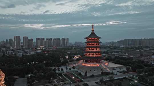 航拍隋唐洛阳城夜景视频素材模板下载