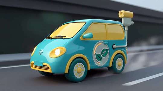 卡通风格行驶中的环保汽车