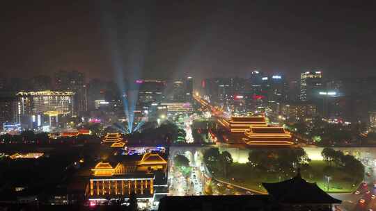 陕西西安永宁门夜景西安城墙夜景航拍