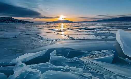 冰面夕阳自然风光