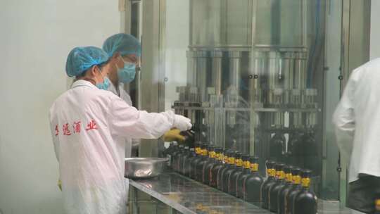 酒业工厂工人操作流水线