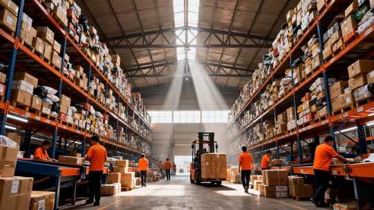 仓库工人与叉车作业场景