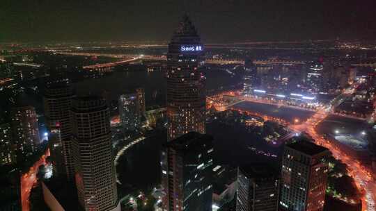 浙江绍兴世茂天际中心高楼大厦夜晚夜景航拍视频素材模板下载