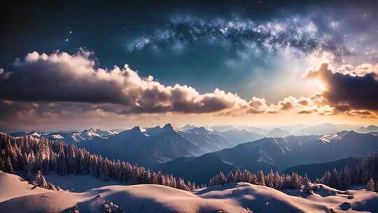 雪山星空自然风光全景