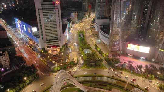 湖北武汉光谷国际广场航拍夜晚夜景车流交通