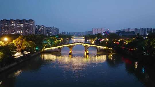 杭州拱宸桥夜景航拍视频素材模板下载