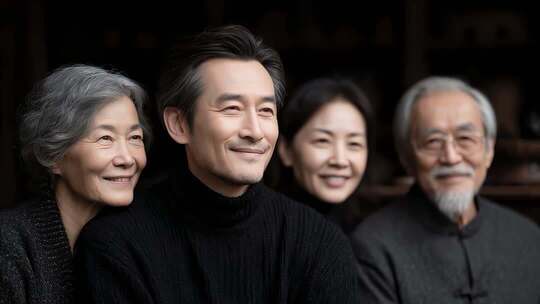 幸福家庭长辈与子女温馨合影