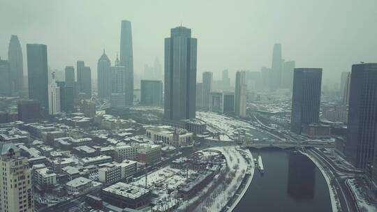 海河雪景航拍