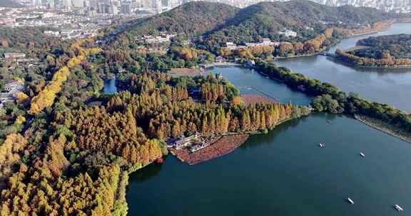 航拍深秋的杭州西湖美景