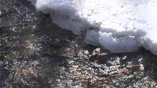 冰雪覆盖下的溪流景象