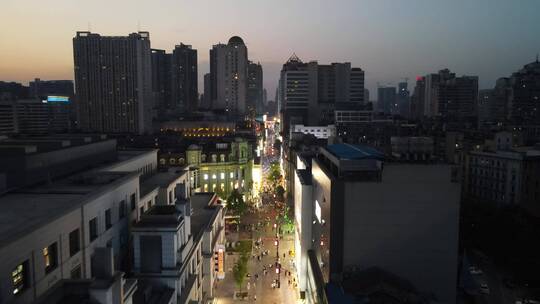武汉城市夜景灯光江汉路步行街航拍视频素材模板下载