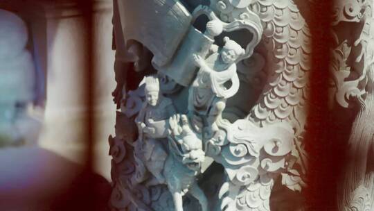 浮雕石柱视频中国传统文化盘龙石柱特写