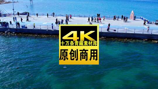 青海海南青海湖人物飞鸟航拍视频高清在线视频素材下载