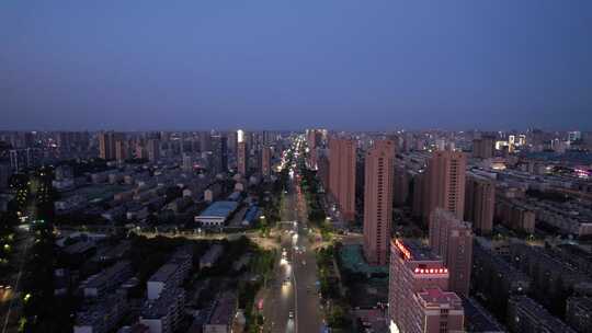 城市晚霞夜幕降临夜景灯光交通航拍