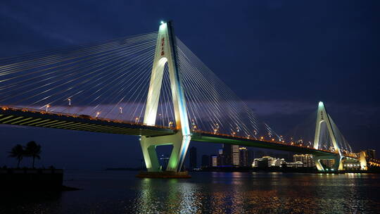4K海南省海口市世纪大桥夜景视频
